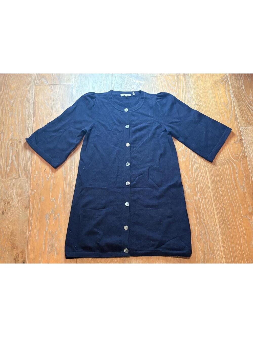 Vince Navy Blue 100% Cashmere Button-Up Cardigan Sweater Dress Size Small